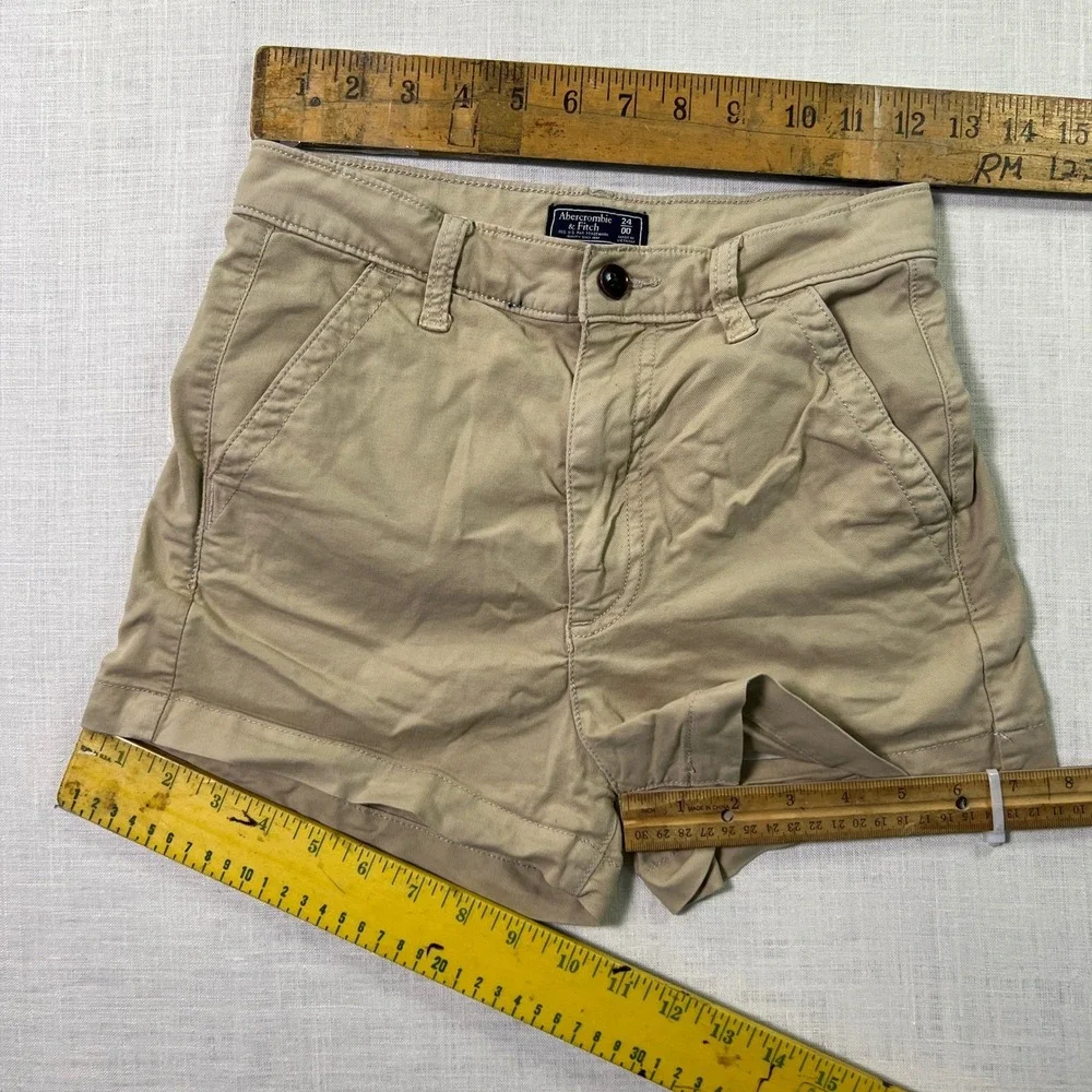 Abercrombie & Fitch Mini Shorts Womens Sz 00 Khaki Chino Stretch Cotton Tan 2017
